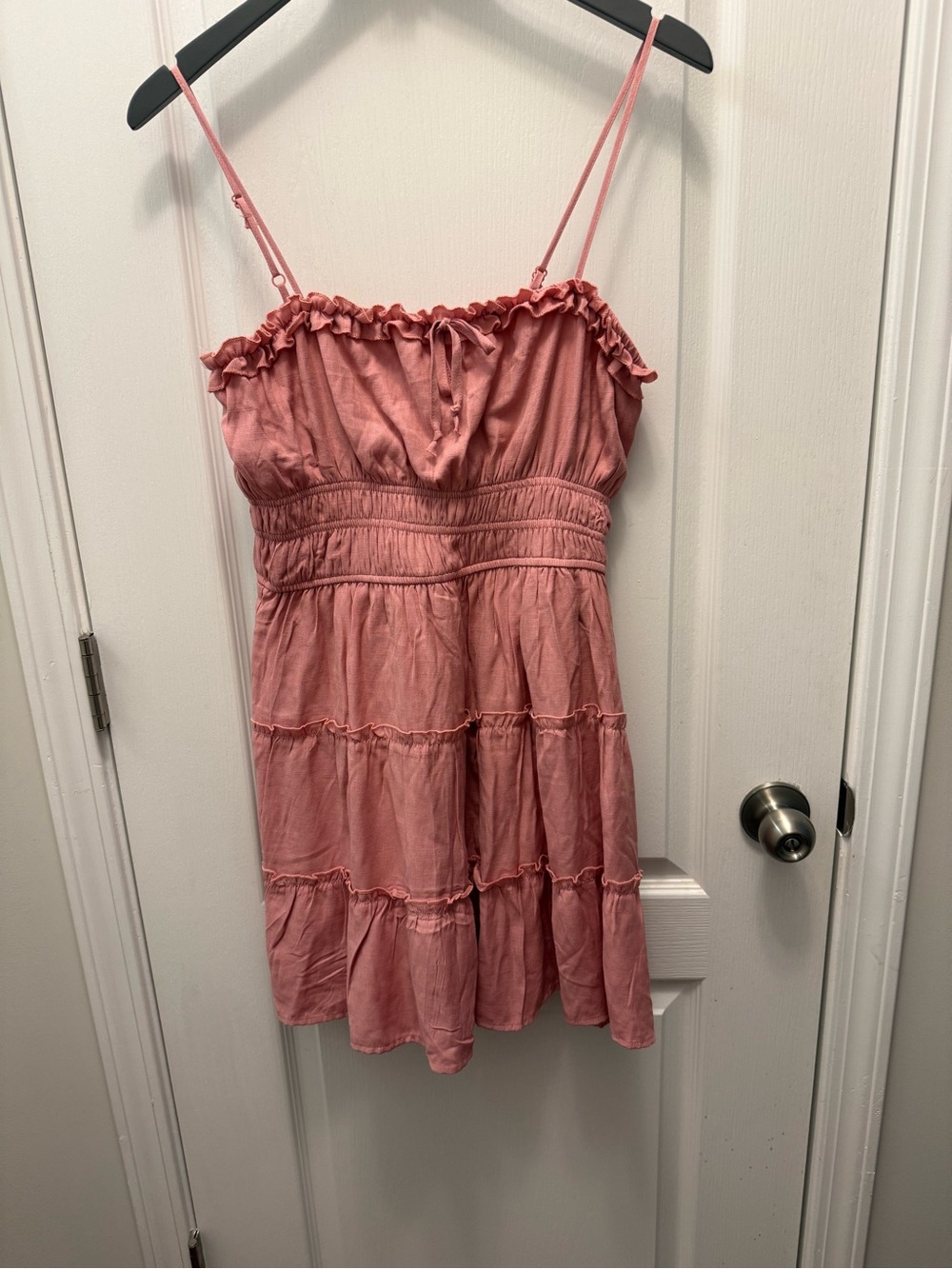 Trixxi Dusty Rose Smocked Waist Ruffle Mini Dress L Francesca's Boho - Picture 4 of 7